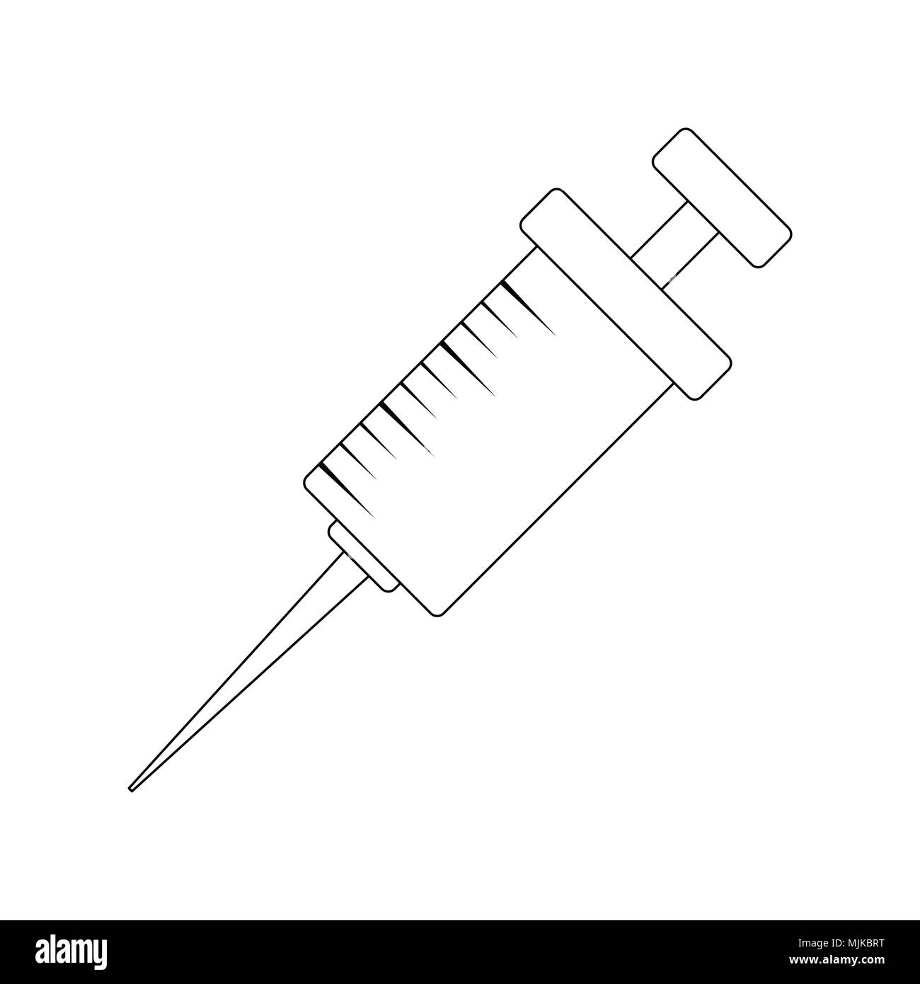 Cartoon syringe, injection outline isolated on white background Stock Vector
