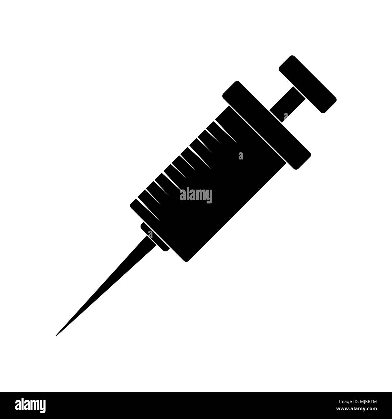 Cartoon syringe, injection silhouette isolated on white background Stock Vector