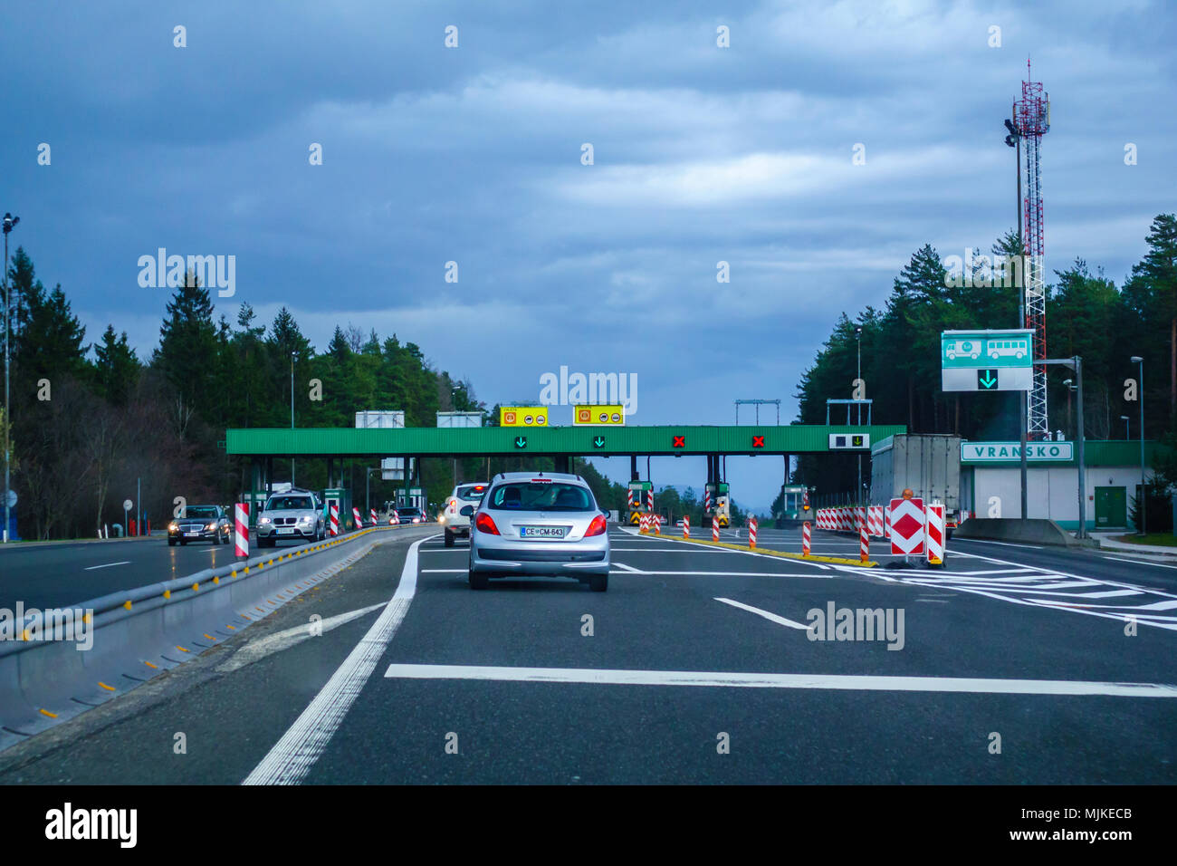 Toll station Vransko on the A1 highway in Slovenia Stock Photo