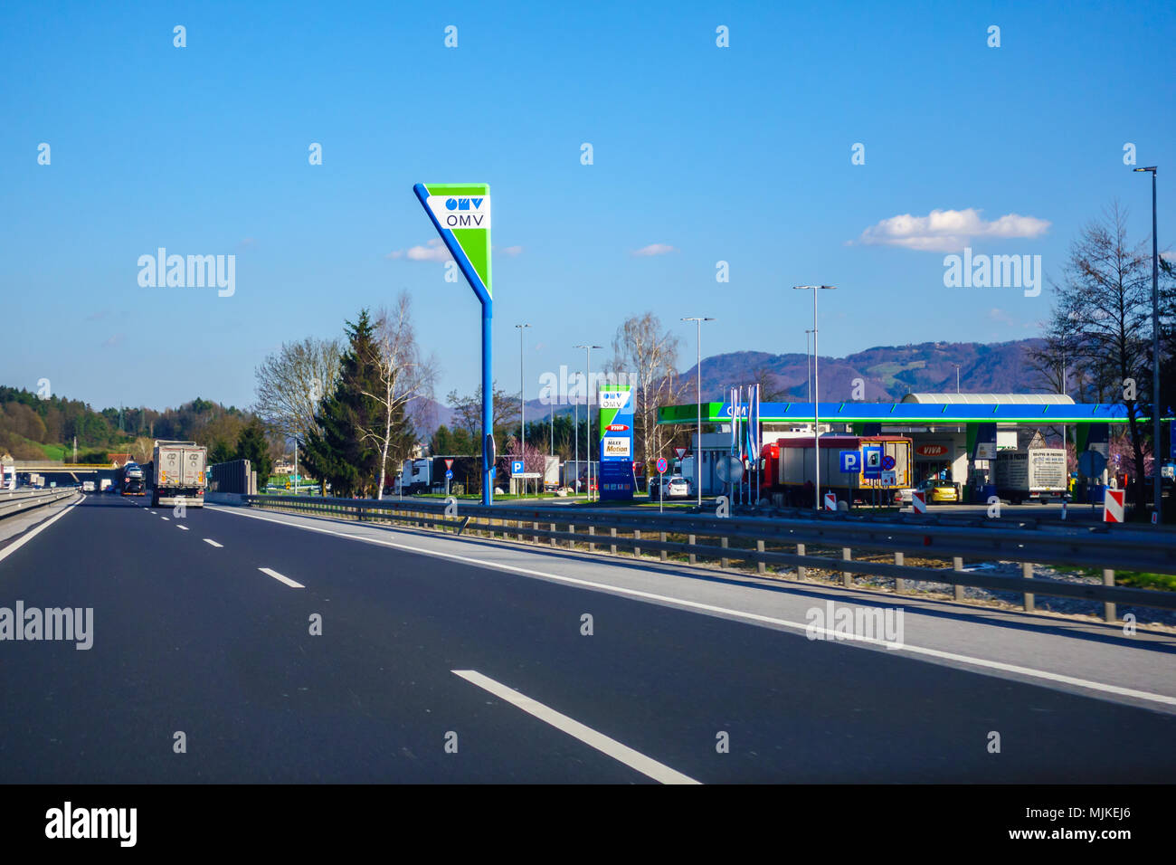 OMV highway petrol and rest station Lopata near Celje, Slovenia Stock Photo