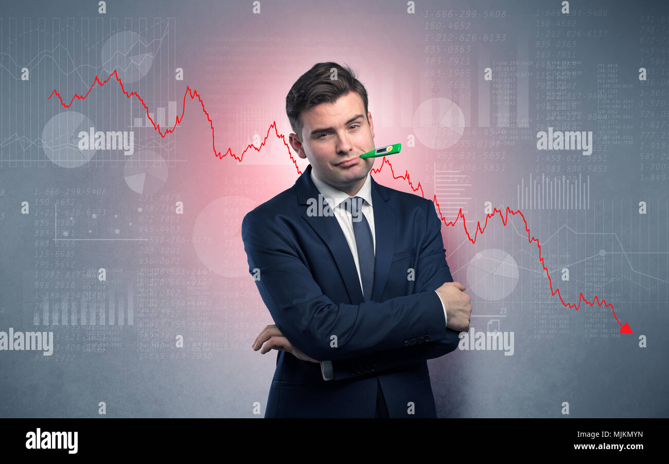 Young sick businessman with decreasing performance concept Stock Photo ...