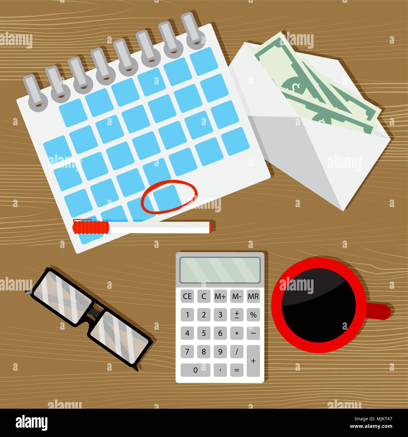 Monthly budget audit counting. Wage salary, financial budget, calculate money. Vector illustration Stock Vector
