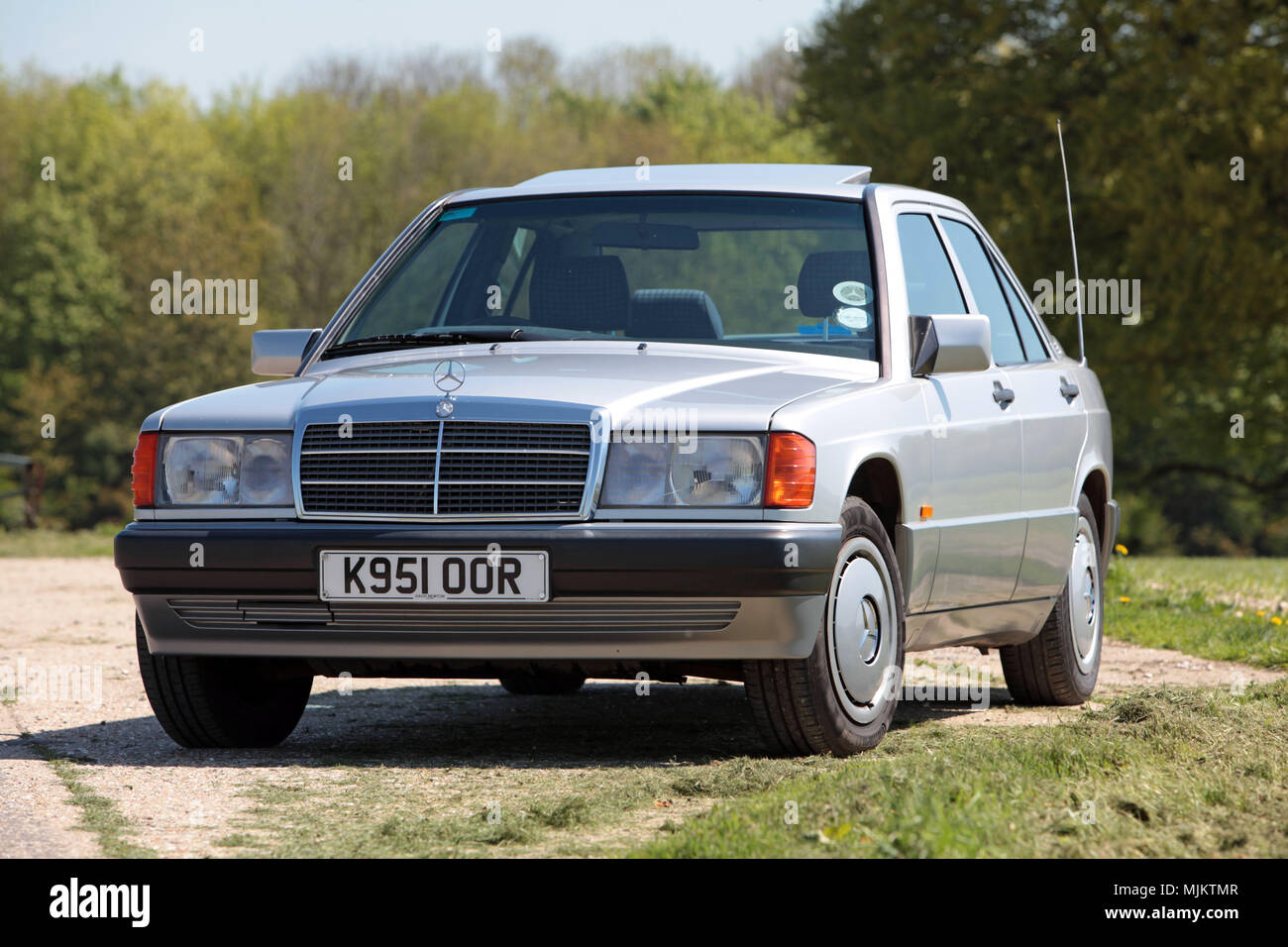 An end of production Mercedes Benz 190e 2.0 petrol automatic (W201) built in 1993 pictured in Wiltshire in 2018. Stock Photo