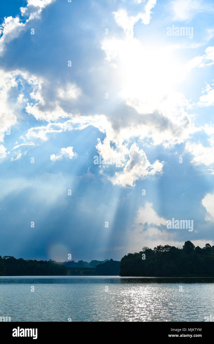 cloud sky sun beam reservoirs Stock Photo