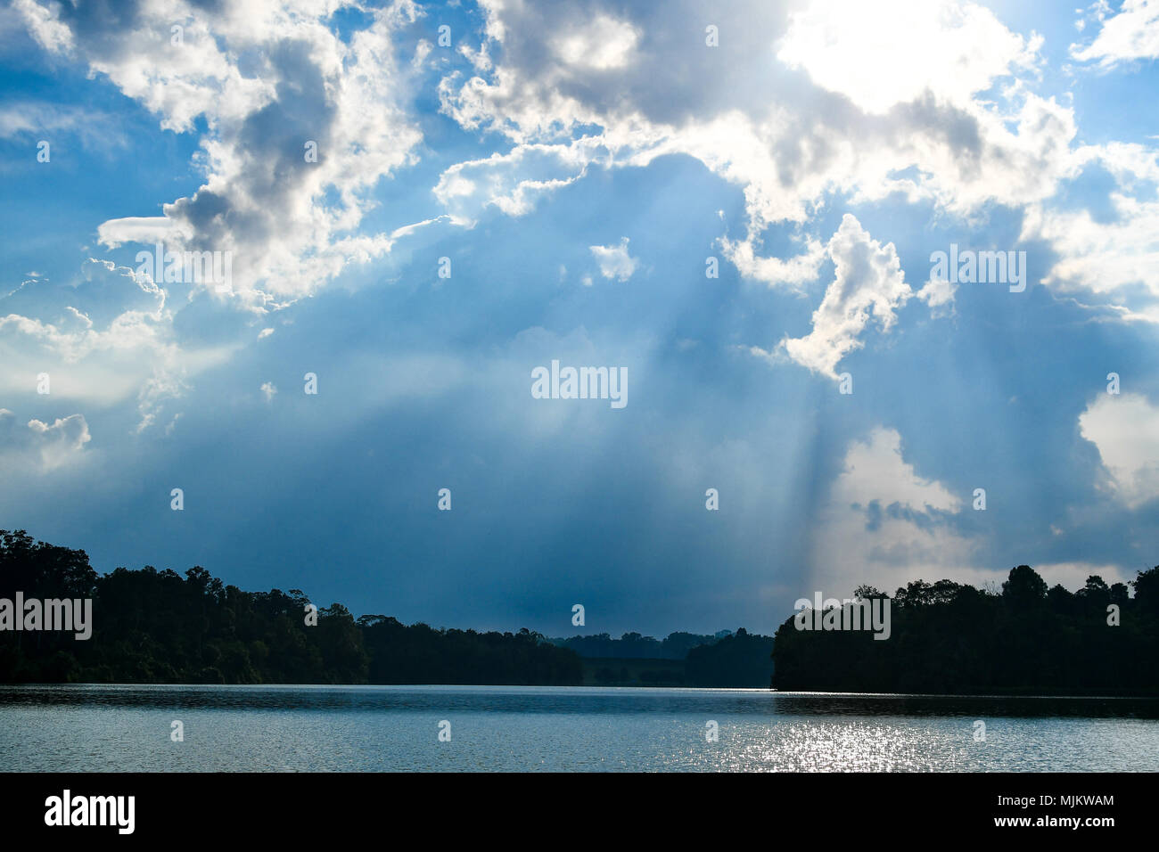 cloud sky sun beam reservoirs Stock Photo