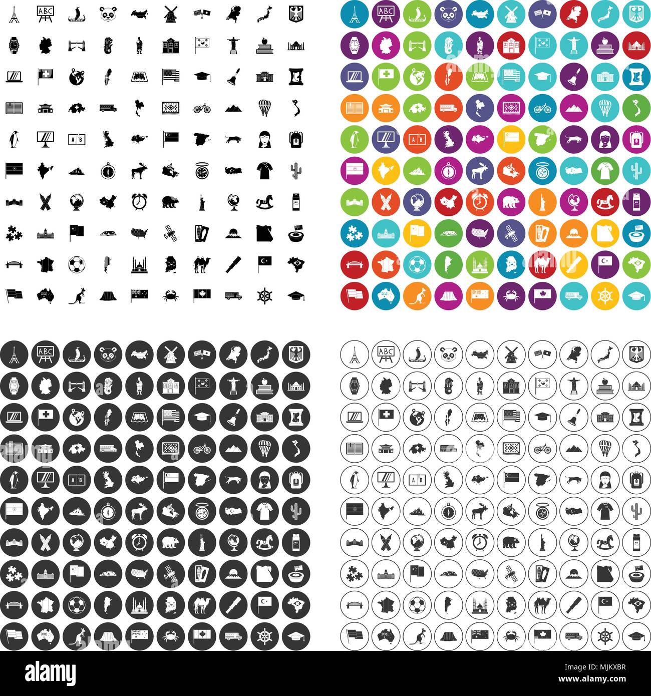 100 geography icons set vector in 4 variant for any web design isolated on white Stock Vector