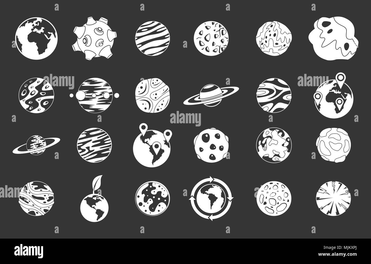 Universe planet icon set vector white isolated on grey background Stock ...