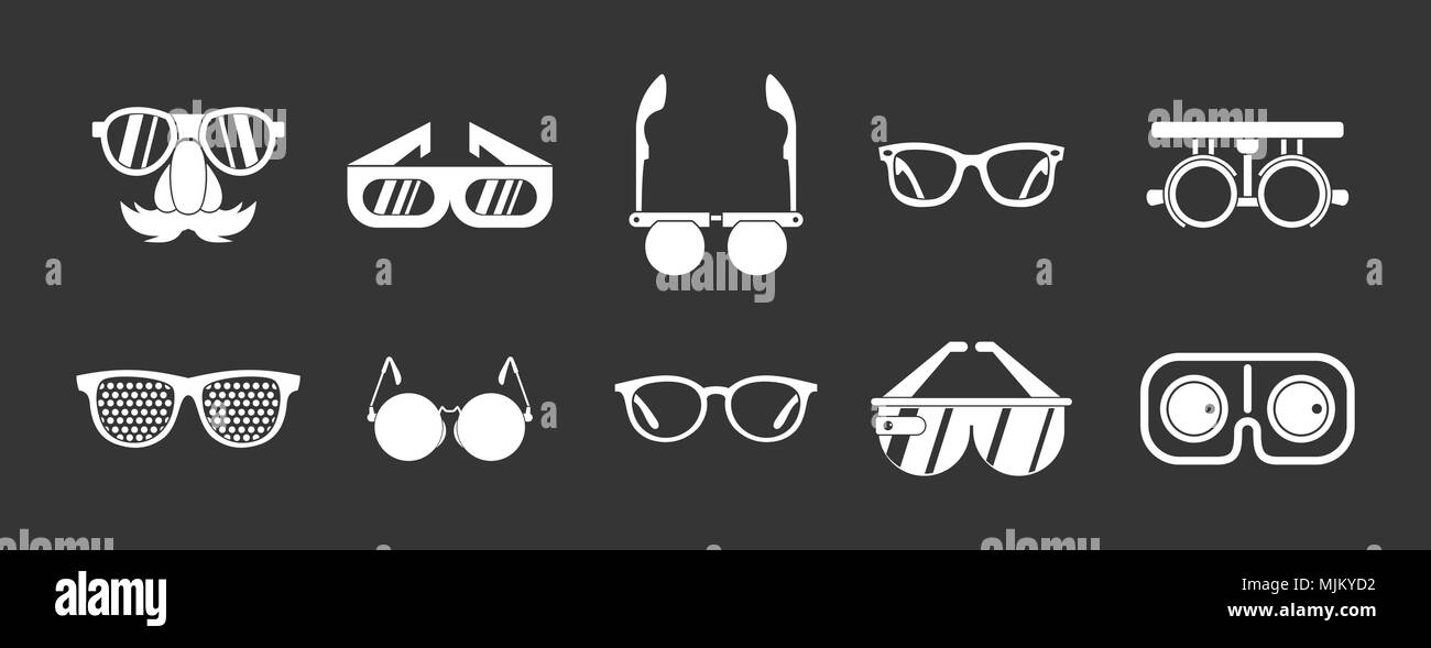 Glasses icon set vector white isolated on grey background Stock Vector