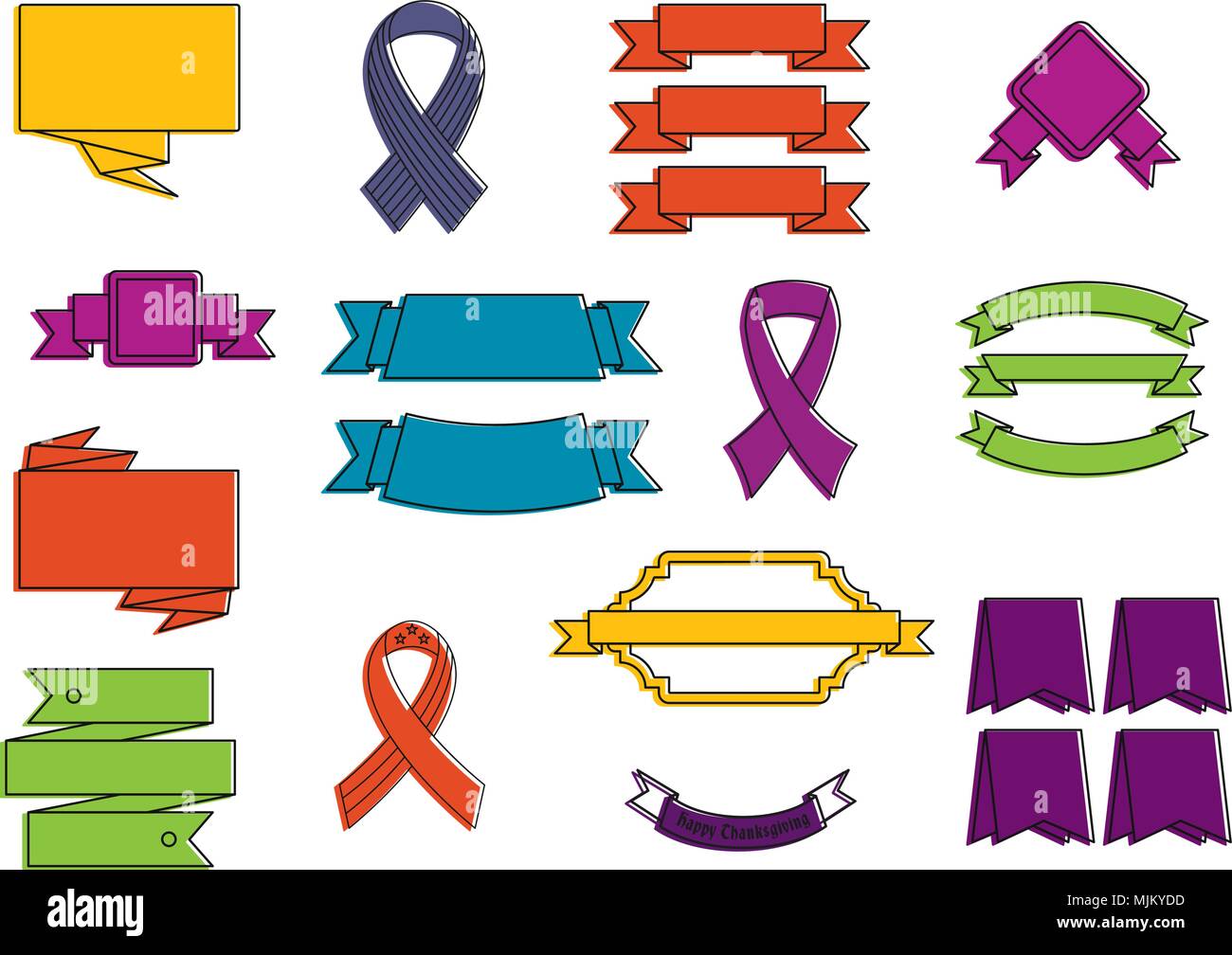 Ribbon icon set. Color outline set of ribbon vector icons for web ...