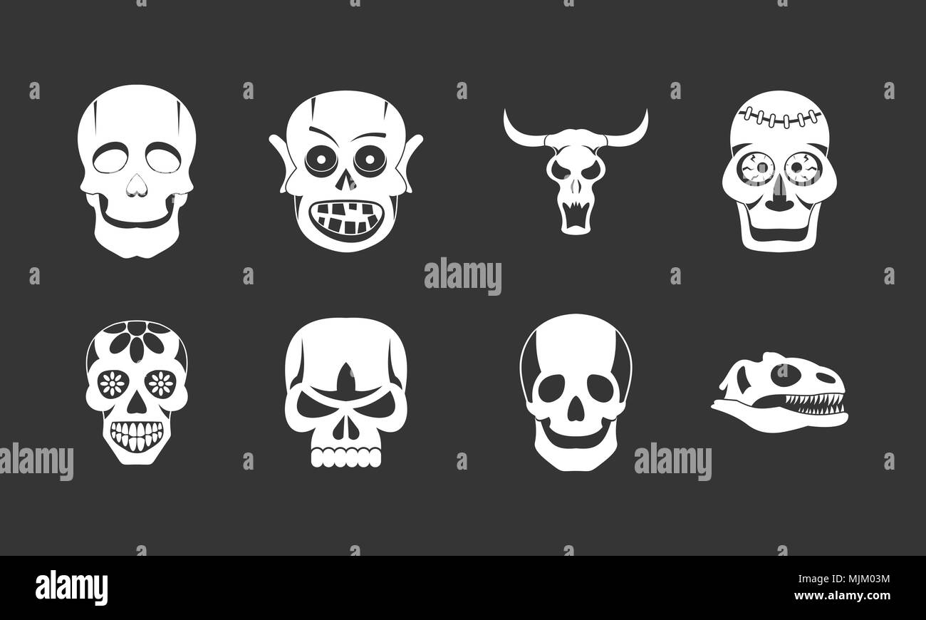 Skull icon set vector white isolated on grey background Stock Vector ...