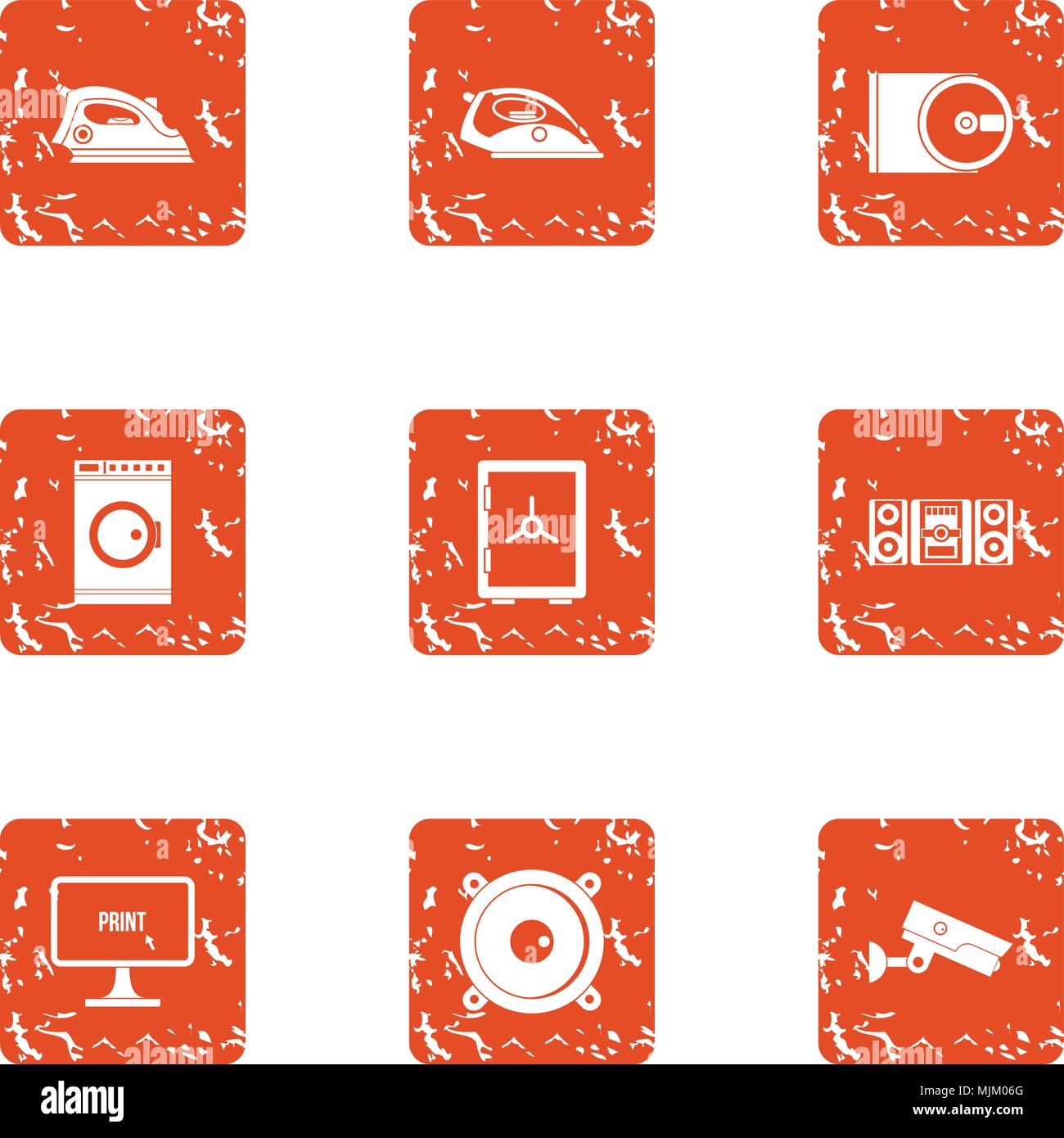 Engineering device icons set. Grunge set of 9 engineering device vector ...