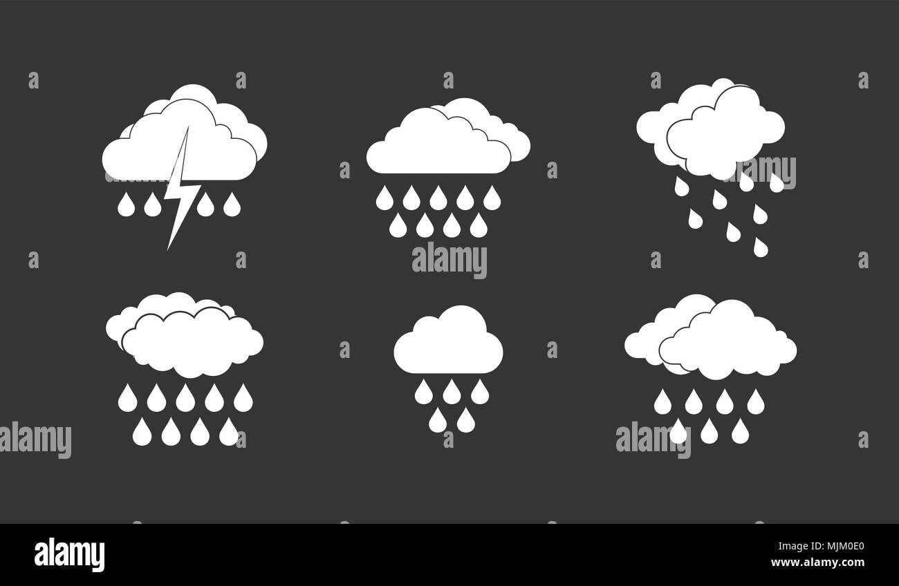 Rainy cloud icon set vector white isolated on grey background Stock ...