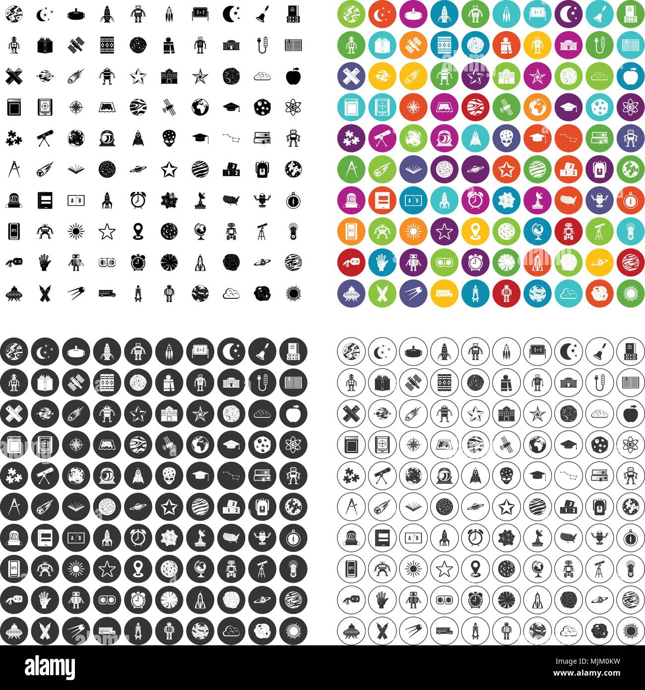 100 astronomy icons set vector in 4 variant for any web design isolated on white Stock Vector