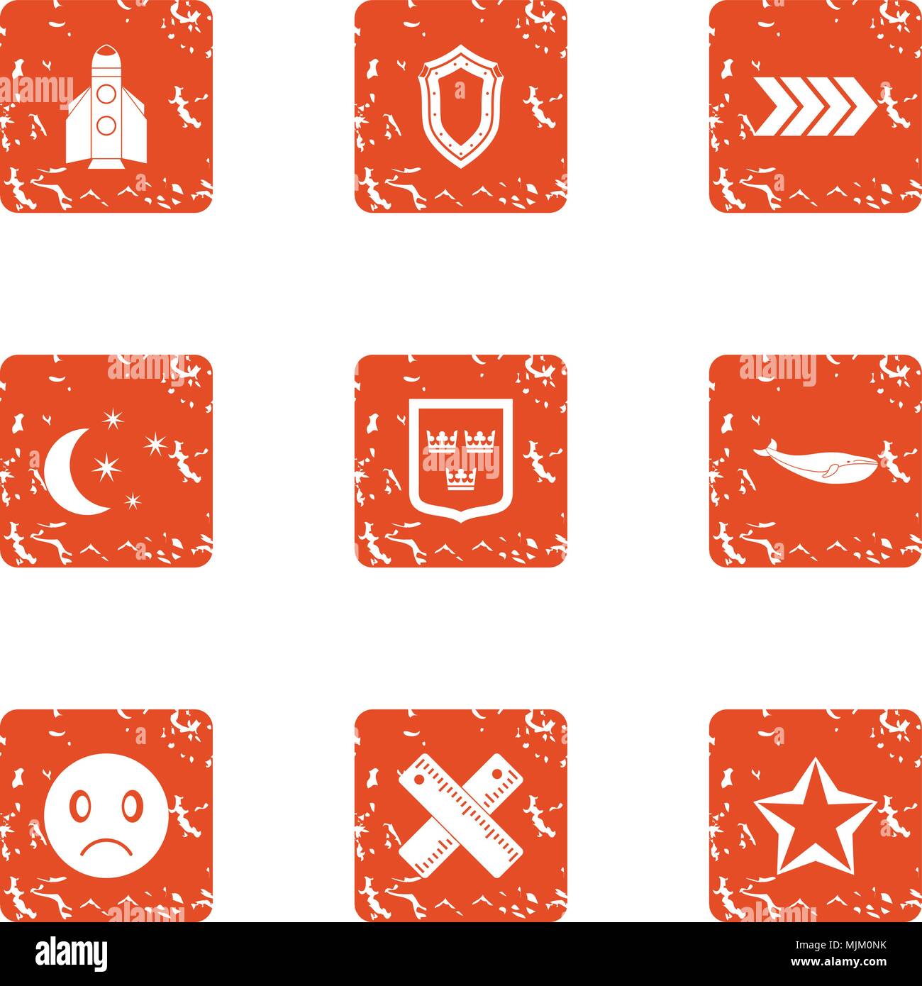 Nighttime icons set, grunge style Stock Vector