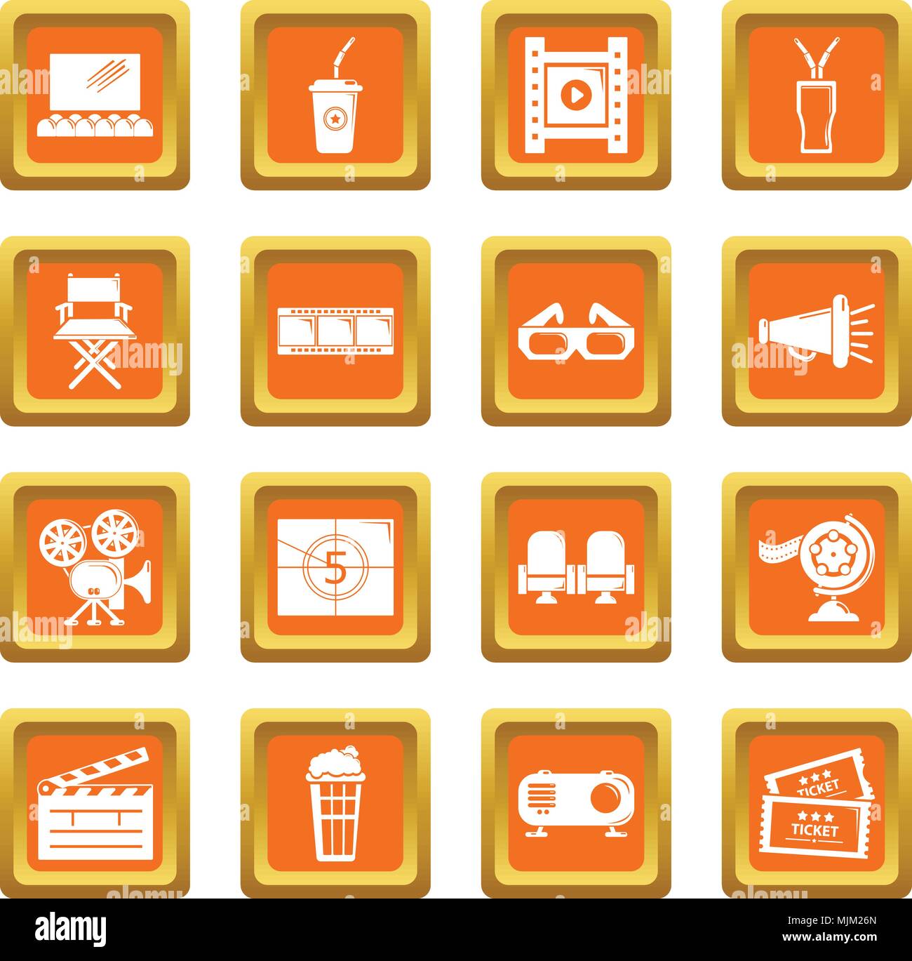 Cinema icons set orange square vector Stock Vector Image & Art - Alamy