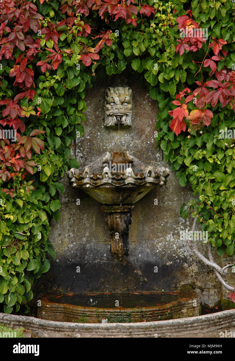 Water fountain in Florence Court gardens, 18th Century House and estate, County Fermanagh, Northern Ireland Stock Photo