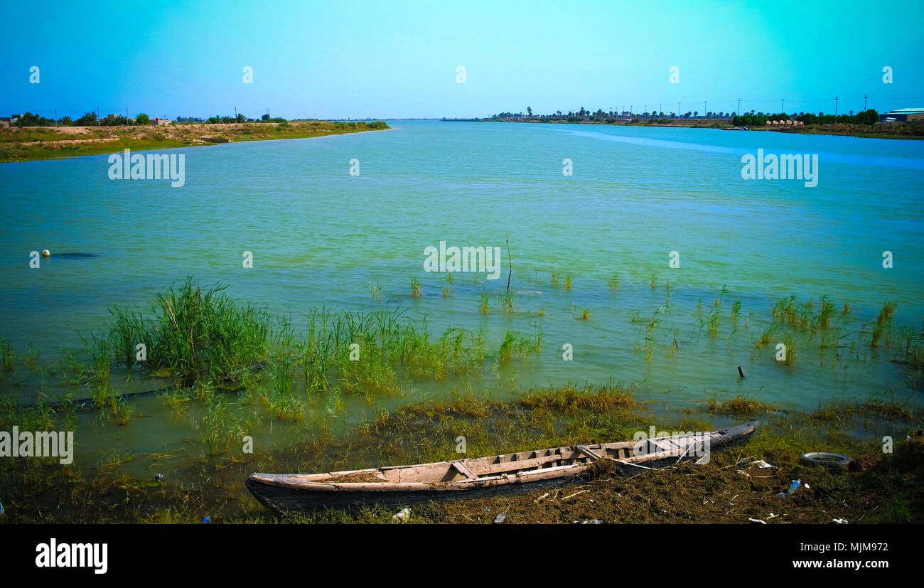 Euphrates and Tigris confluence, Shatt al-Arab, Iraq Stock Photo