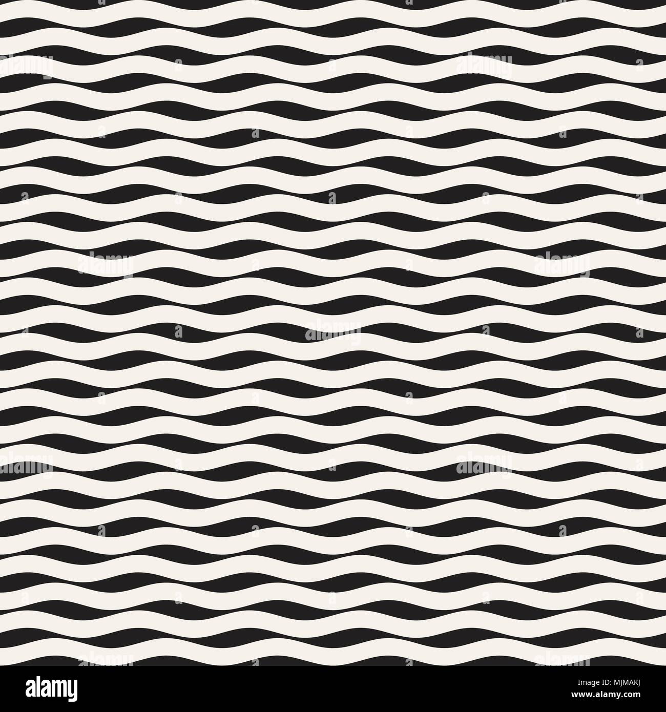 Vector Seamless Black and White Hand Drawn Wavy Lines Simple Pattern ...