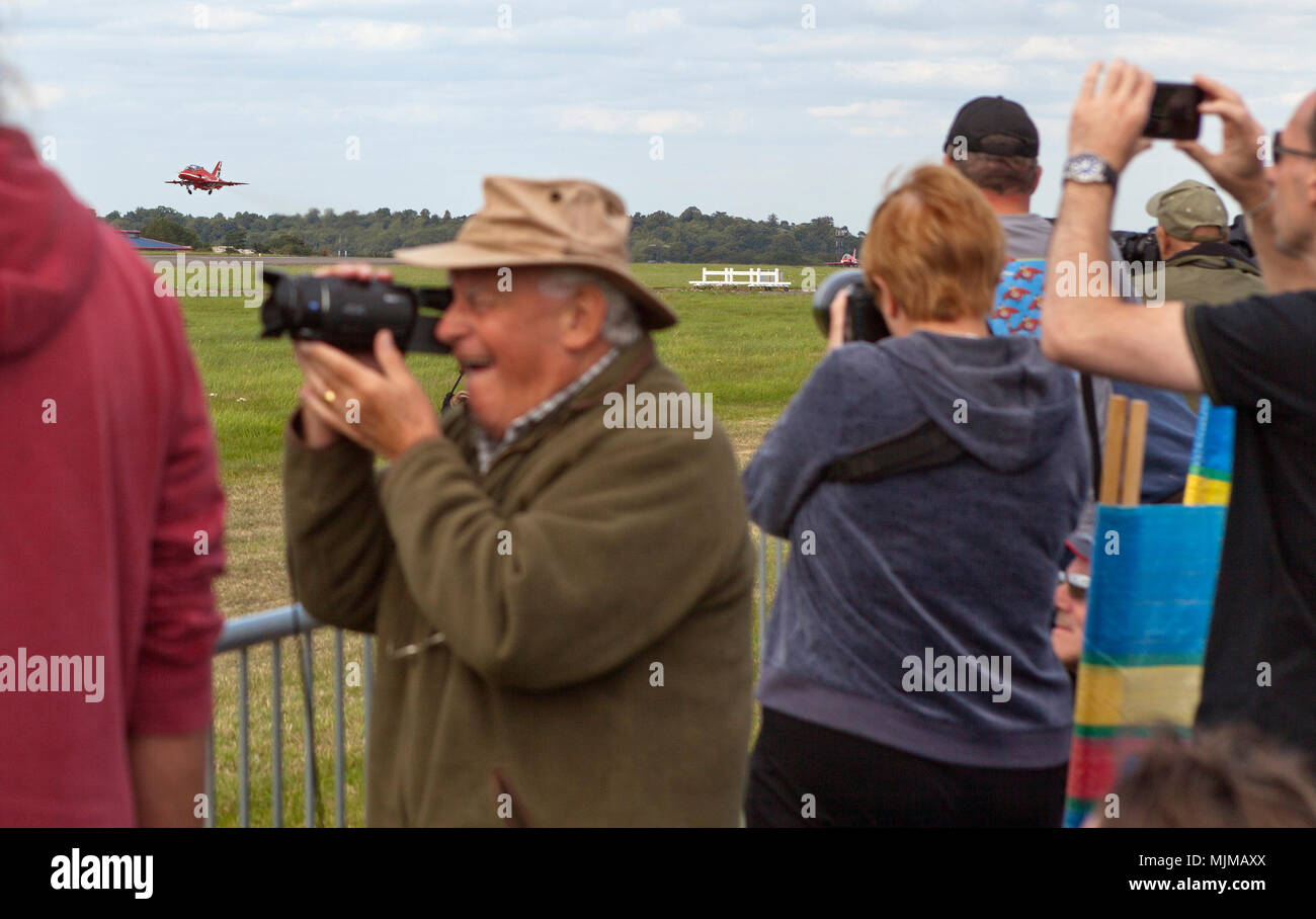 Photographer apparently missing the Red Arrows at Biggin Hill Airshow Stock Photo