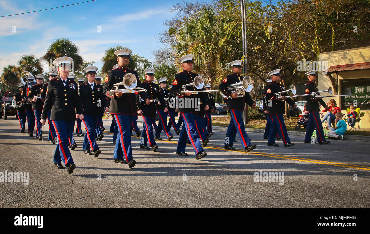 The Marine Corps Recruit Depot Parris Island Band participates in the
