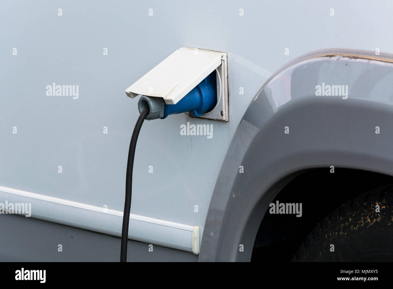 Power supply to a mobile home with a CEE plug via a power connector CEE