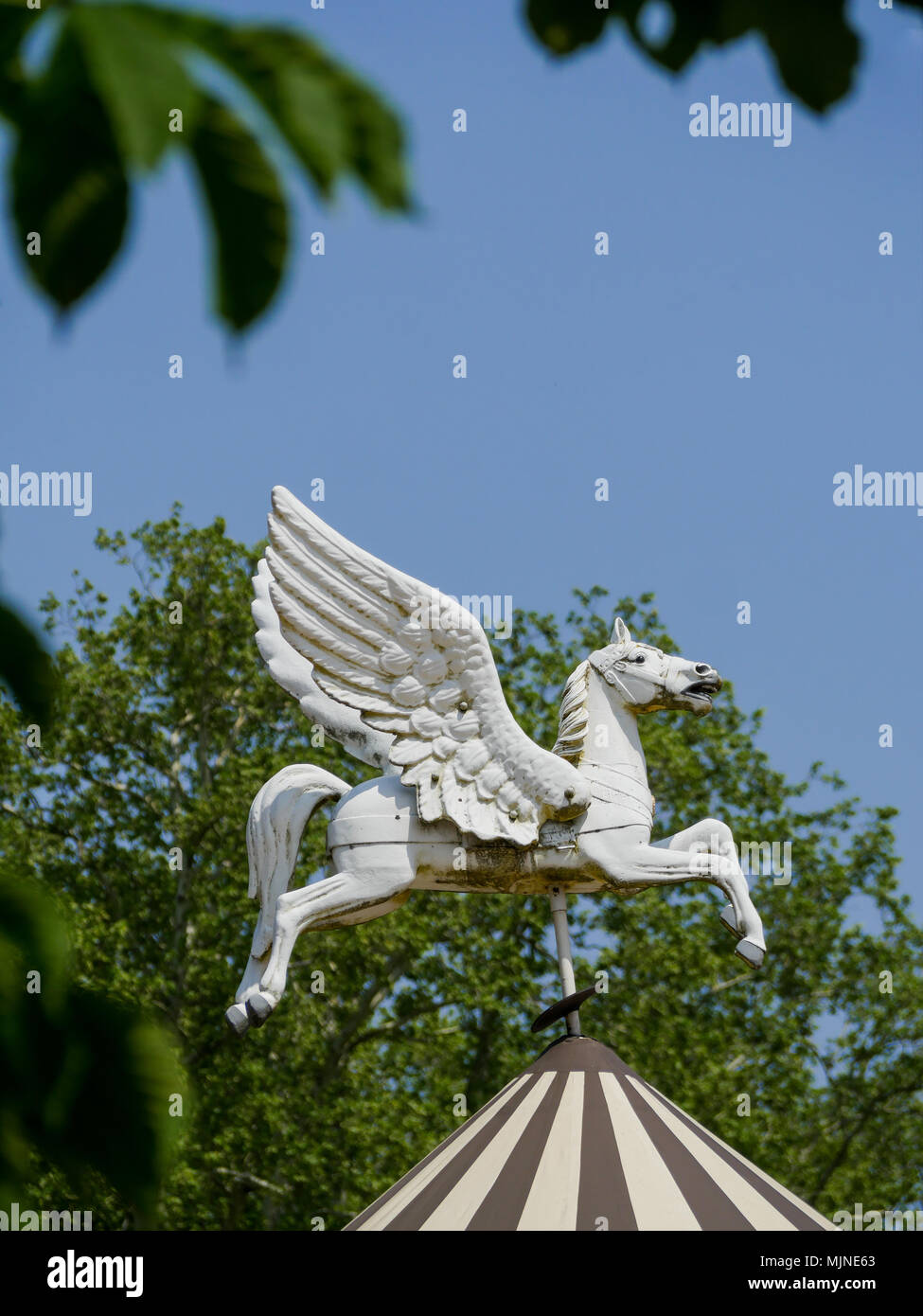 Winged horse on top of a carousel, Tête d'Or Park, Lyon, France Stock