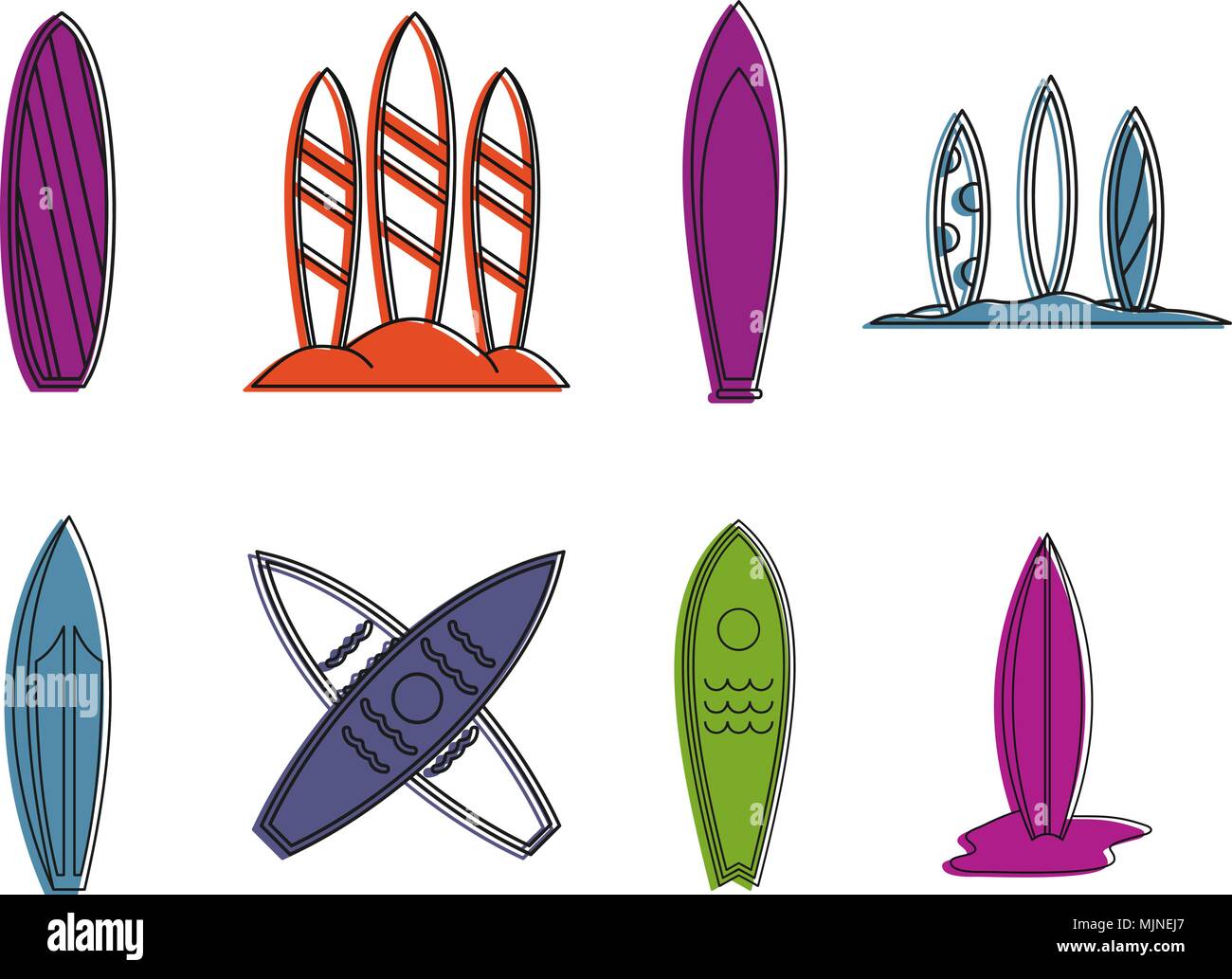 Surfboard icon set, color outline style Stock Vector Image & Art - Alamy