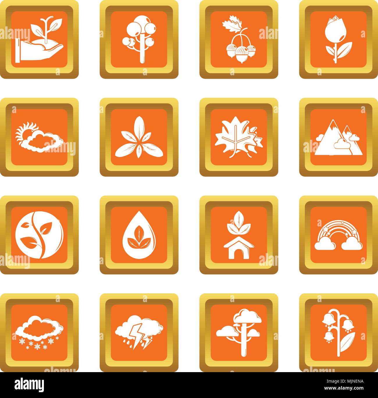 Nature icons set orange square vector Stock Vector