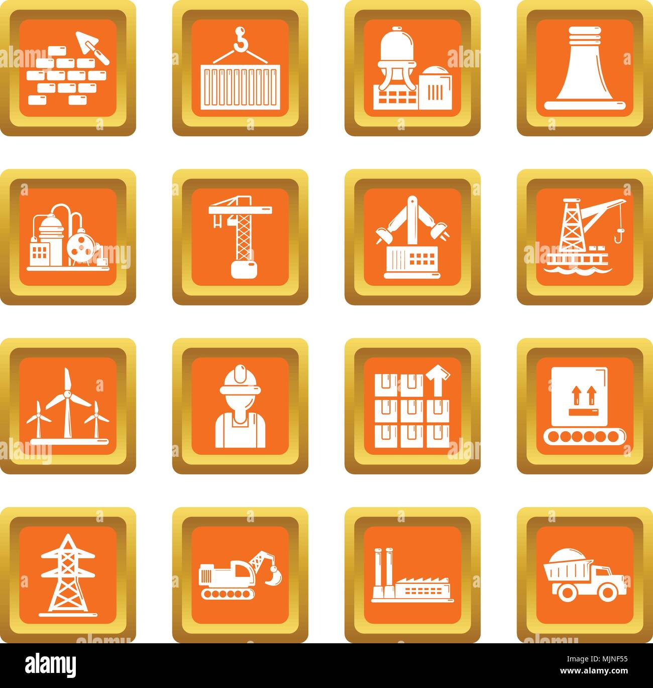 Industry icons set orange square vector Stock Vector Image & Art - Alamy