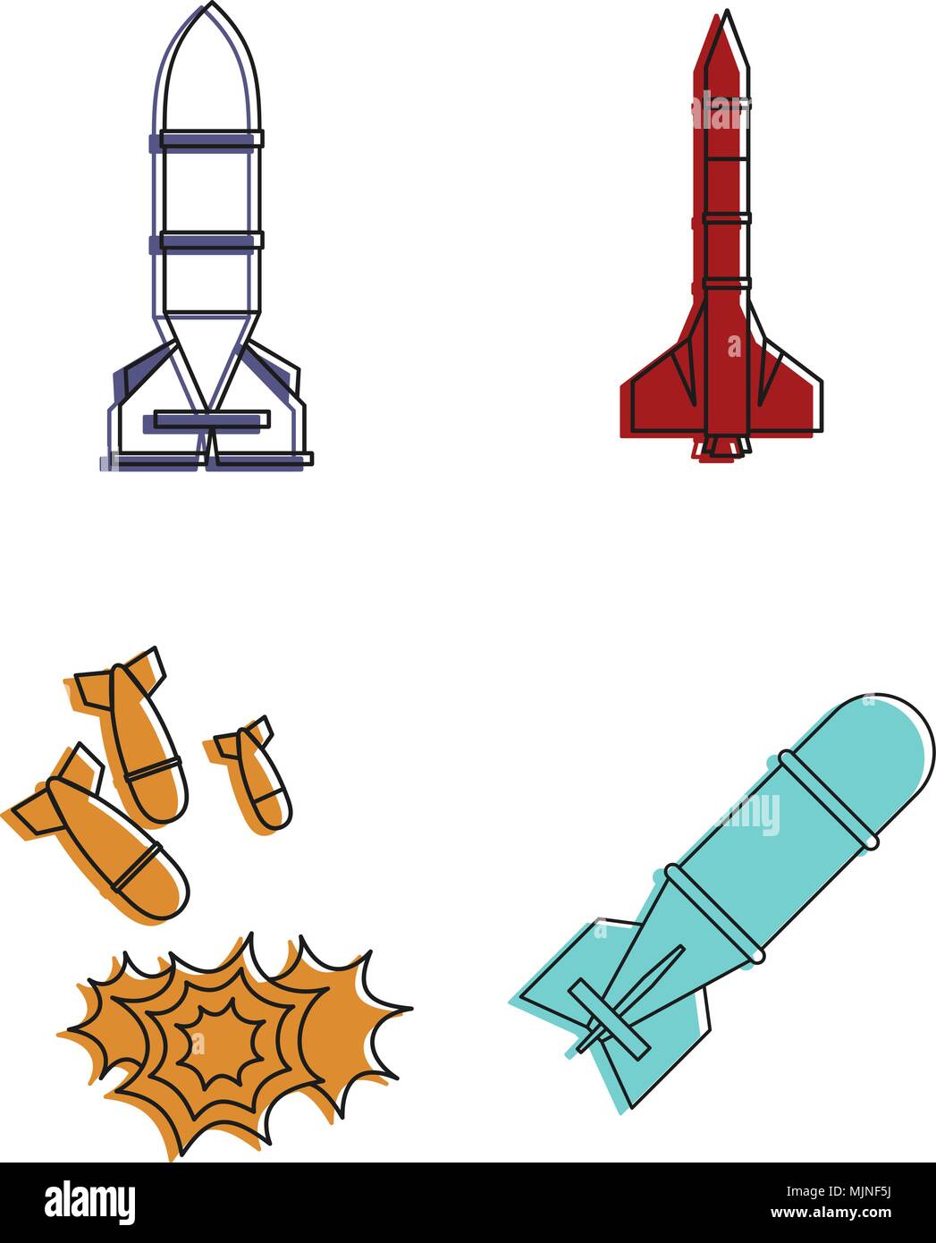 Air rocket icon set, color outline style Stock Vector