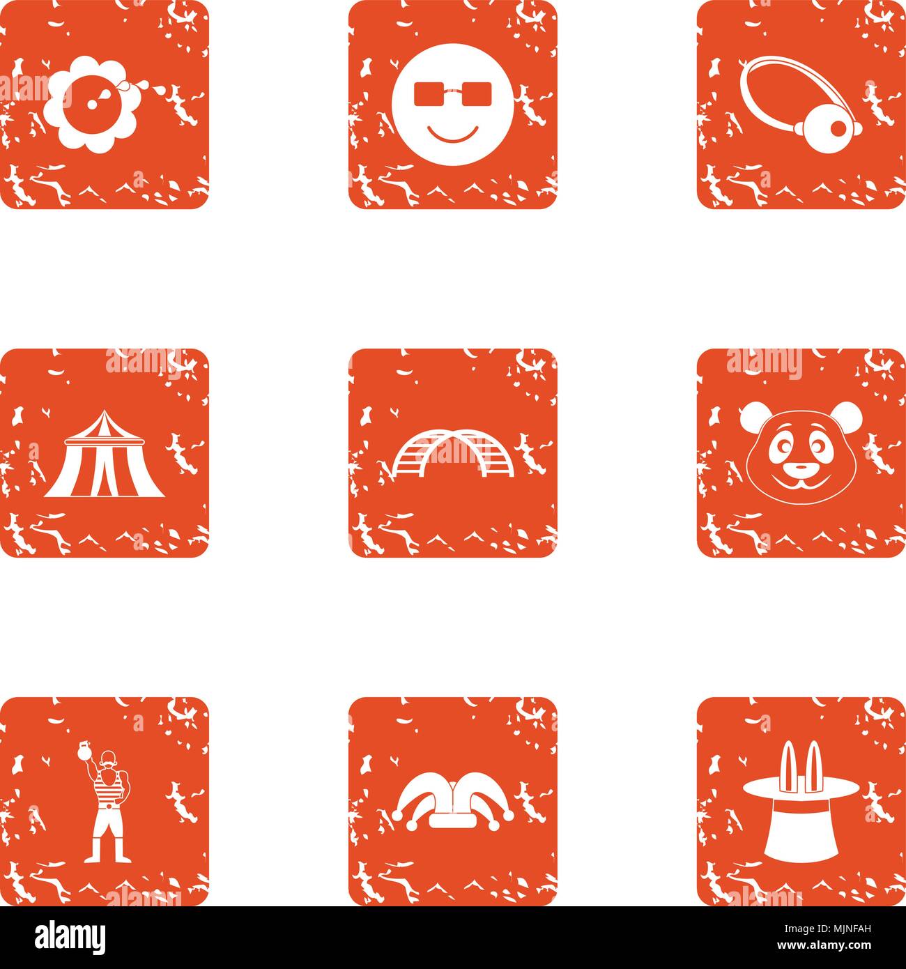 Circus style icons set, grunge style Stock Vector
