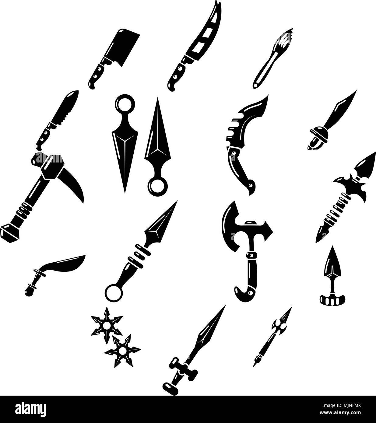 Steel arms items icons set, simple style Stock Vector