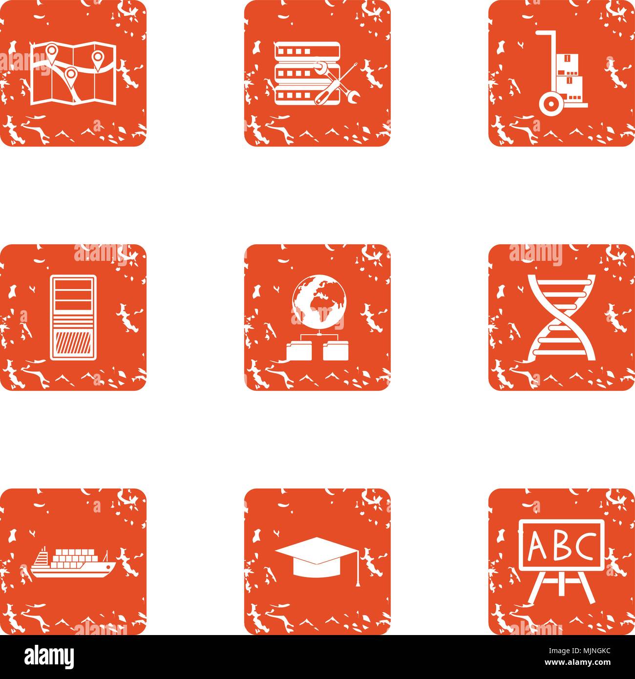 Expedition training icons set, grunge style Stock Vector