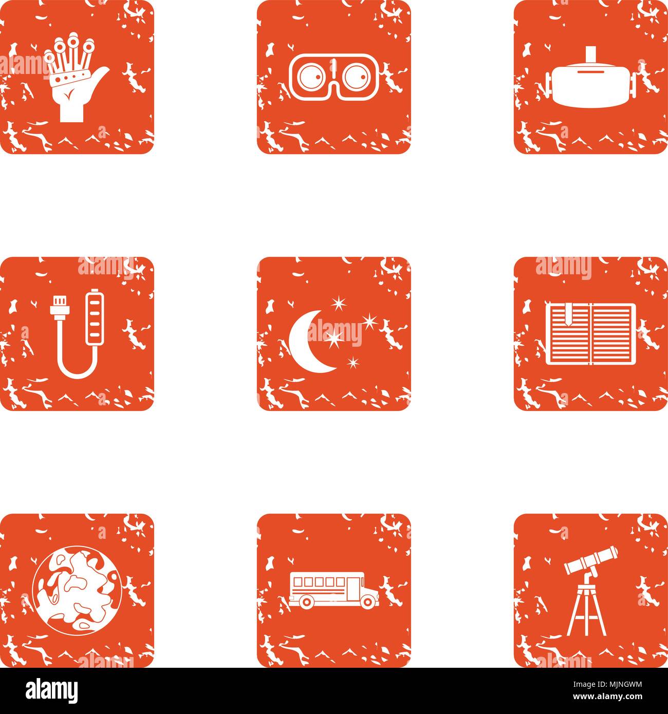 Contemplation icons set, grunge style Stock Vector