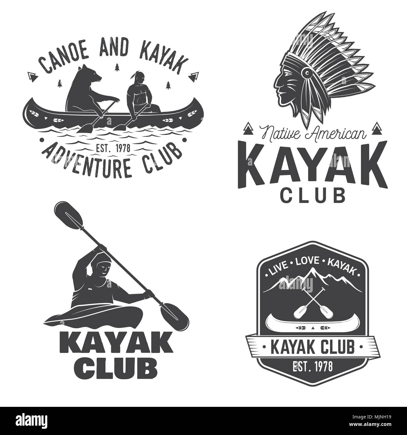 Set of canoe and kayak club badges. Vector. Concept for shirt, print