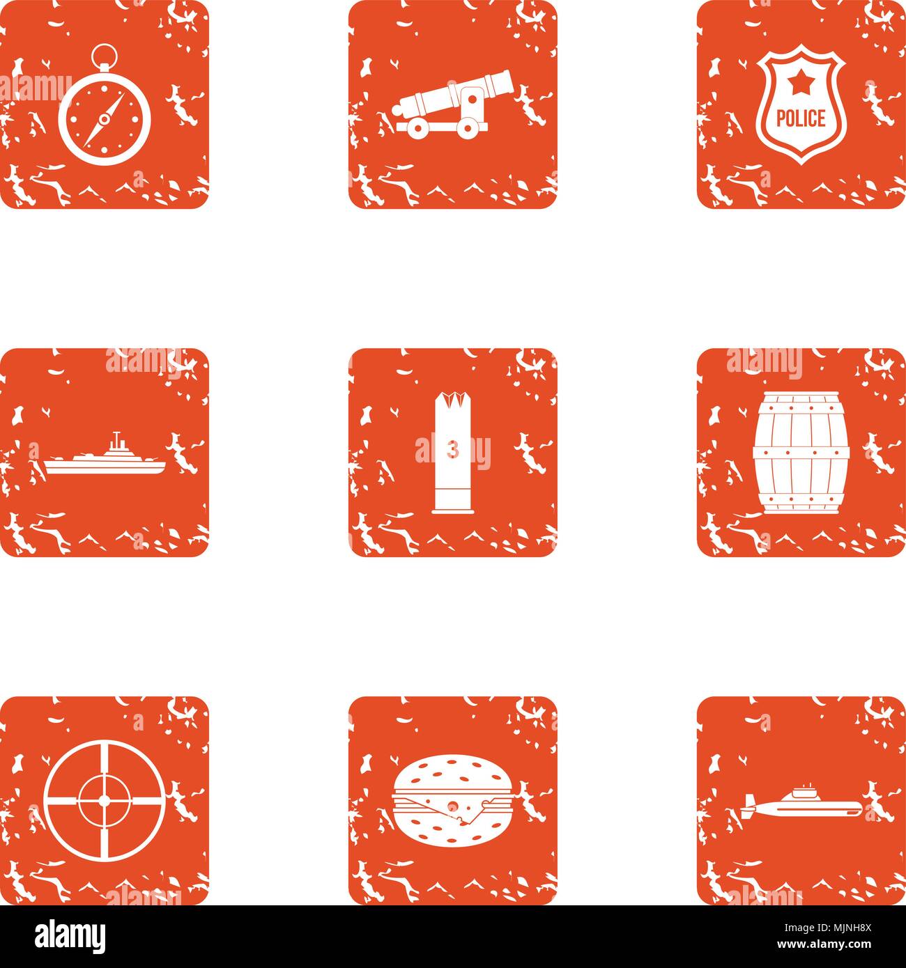 Weapon aim icons set, grunge style Stock Vector