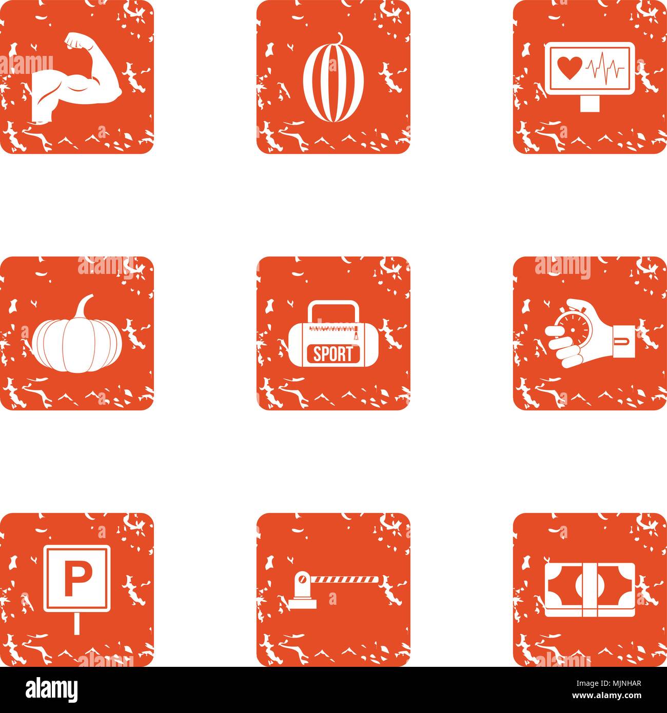 Come to training icons set, grunge style Stock Vector