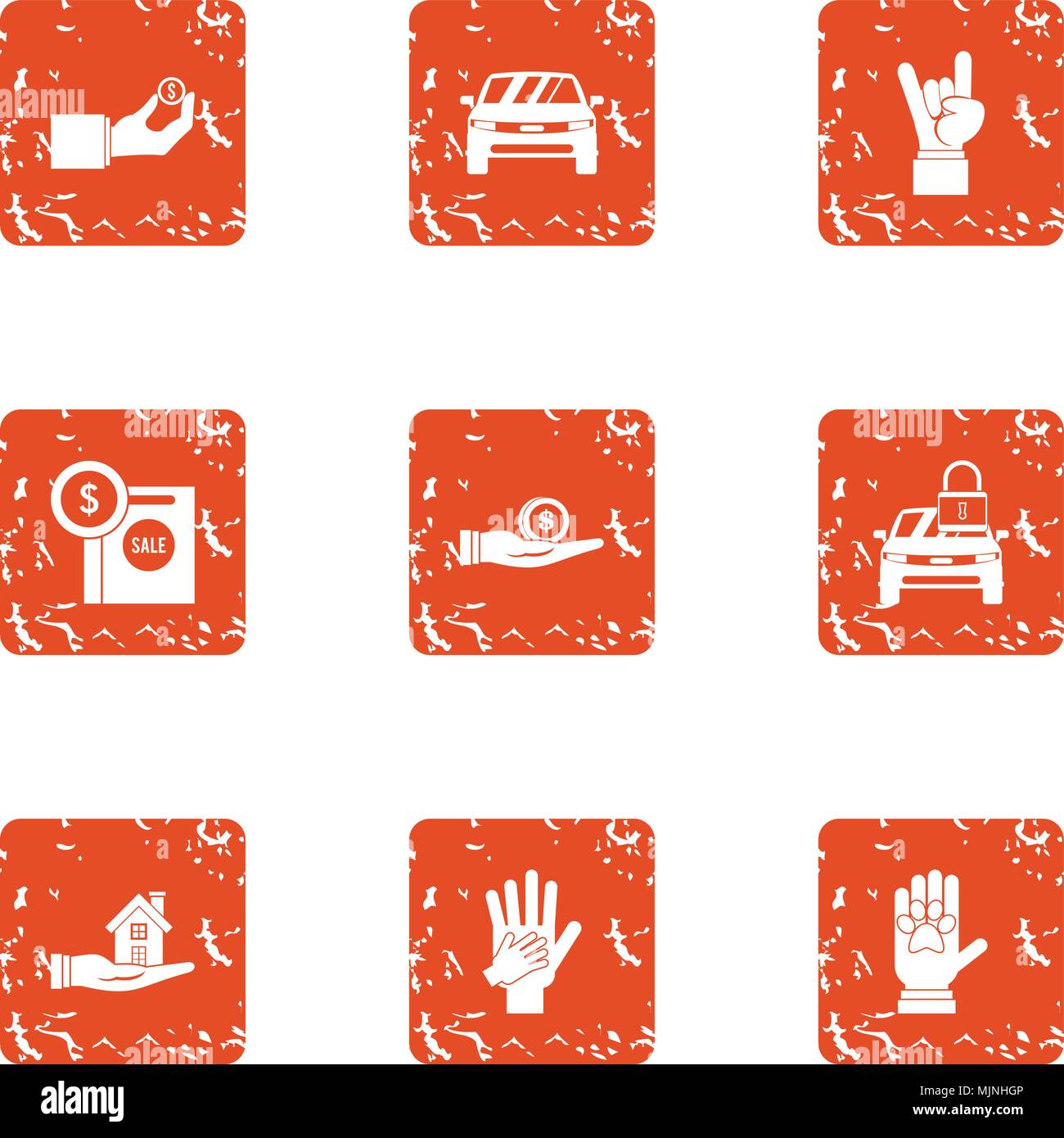 Indoor icons set, grunge style Stock Vector