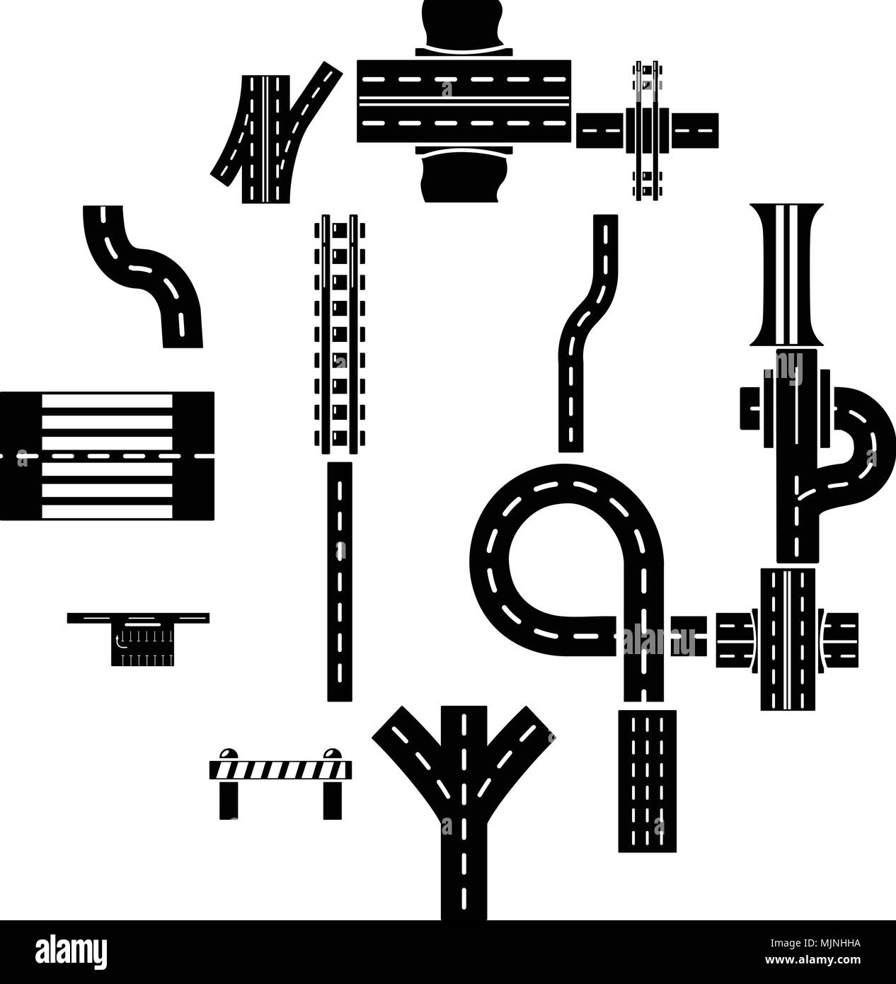 Road parts constructor icons set, simple style Stock Vector