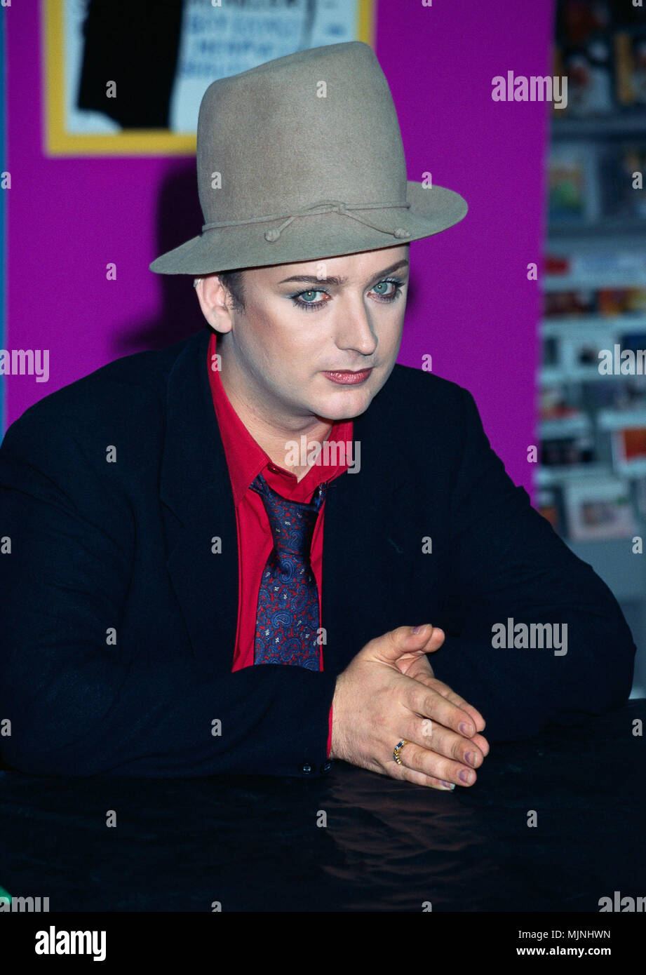 1995 --- Boy George --- ' Tsuni / - 'Boy George Boy George  adult, Boy George, British, Caucasian ethnicity, celebrities, clothing, English, European, hands together, hat, head and shoulders, headgear, male, men, music, one, one person, outfit, people, portrait, prominent persons, studio shot, suits, Western European culture, Western European descent, headshot, -- -- #Celebrity #Hollywood #RedCarpet #Actor #Actress #famousCelebrity #HollywoodEvent #TsuniUSA #CelebrityPhotography Stock Photo