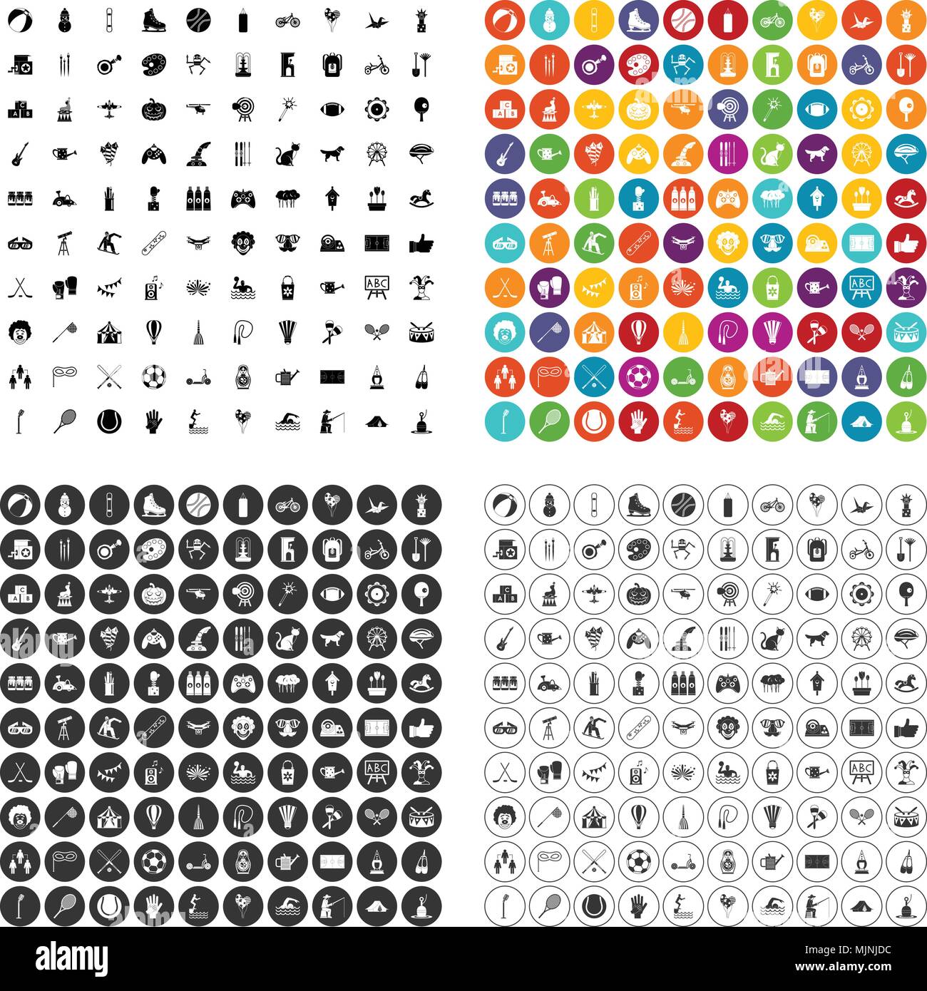 100 kids activity icons set vector variant Stock Vector