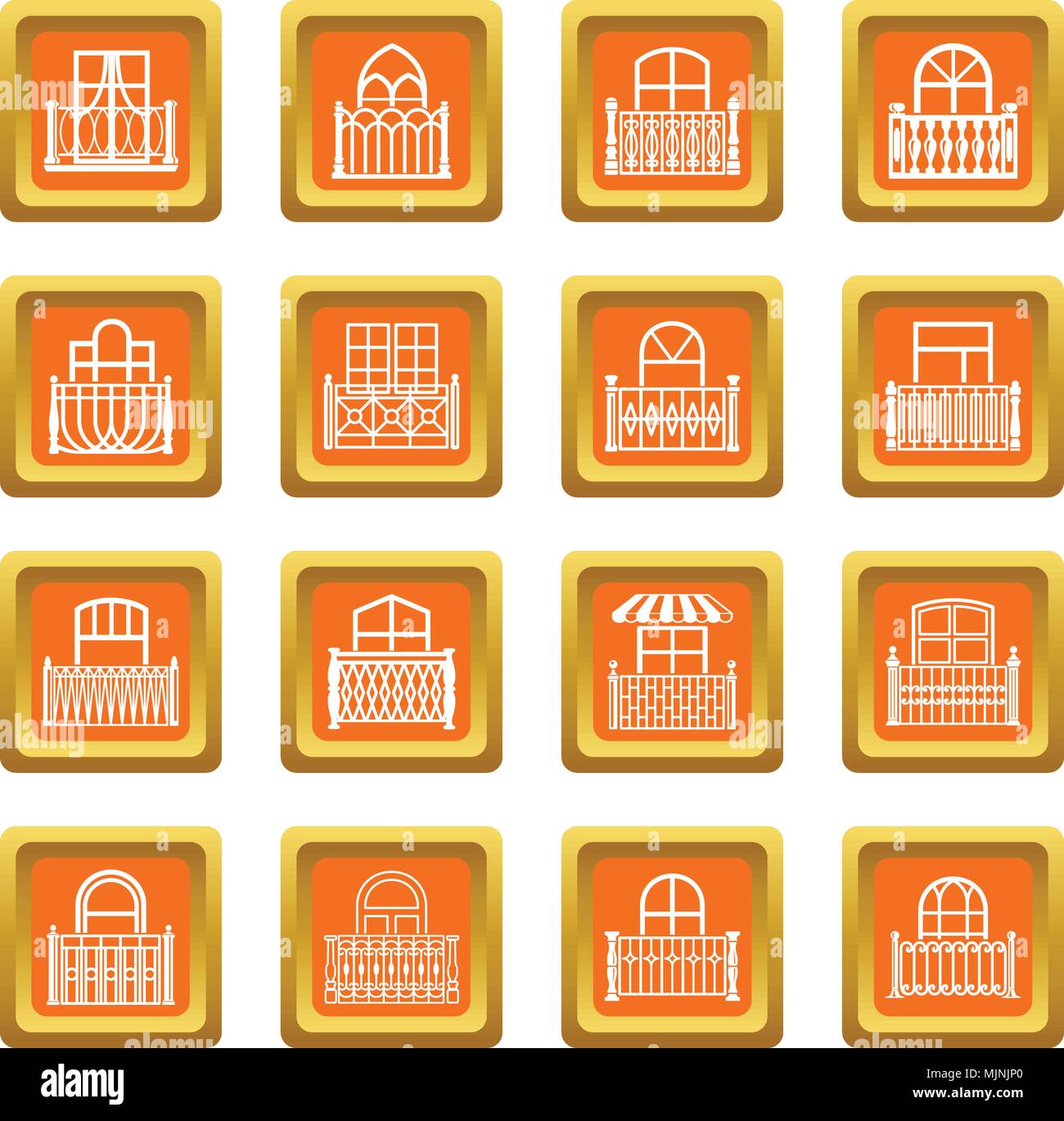 Balcony window icons set orange square vector Stock Vector Image & Art ...