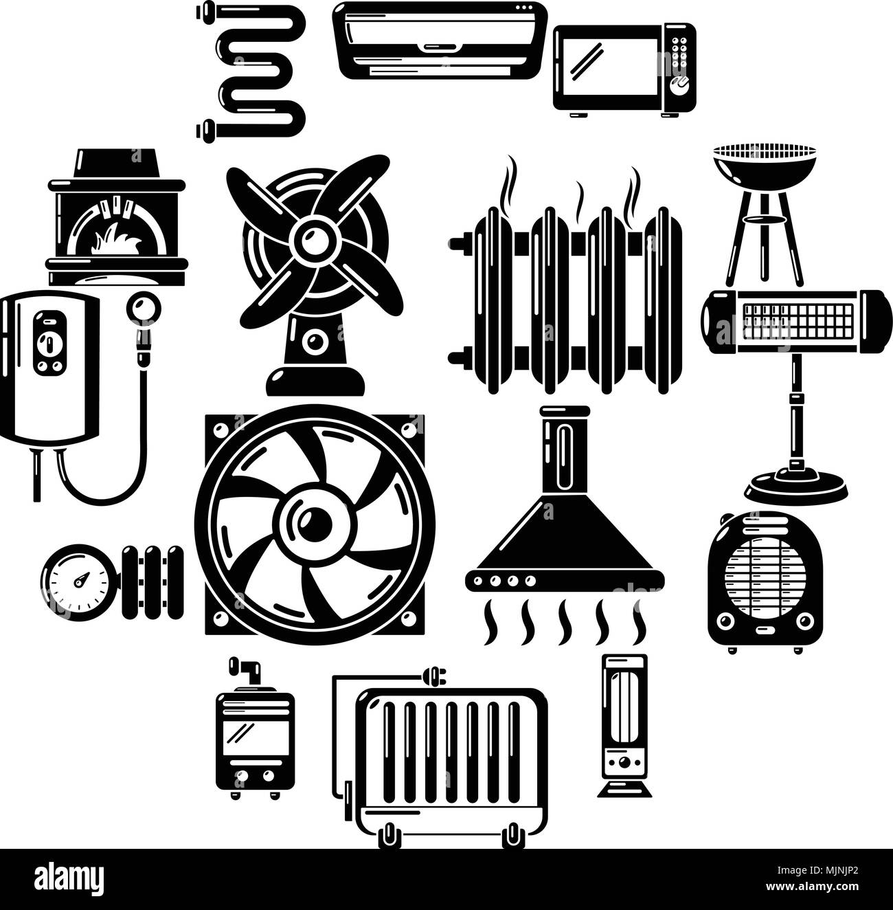Heat cool air flow tools icons set, simple style Stock Vector Image