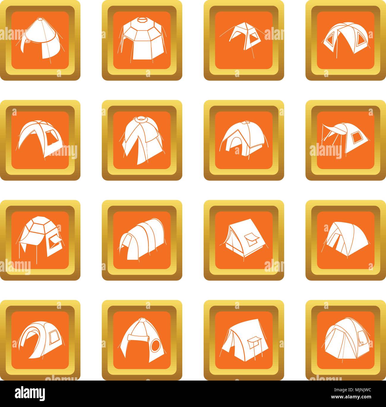 Tent forms icons set orange square vector Stock Vector