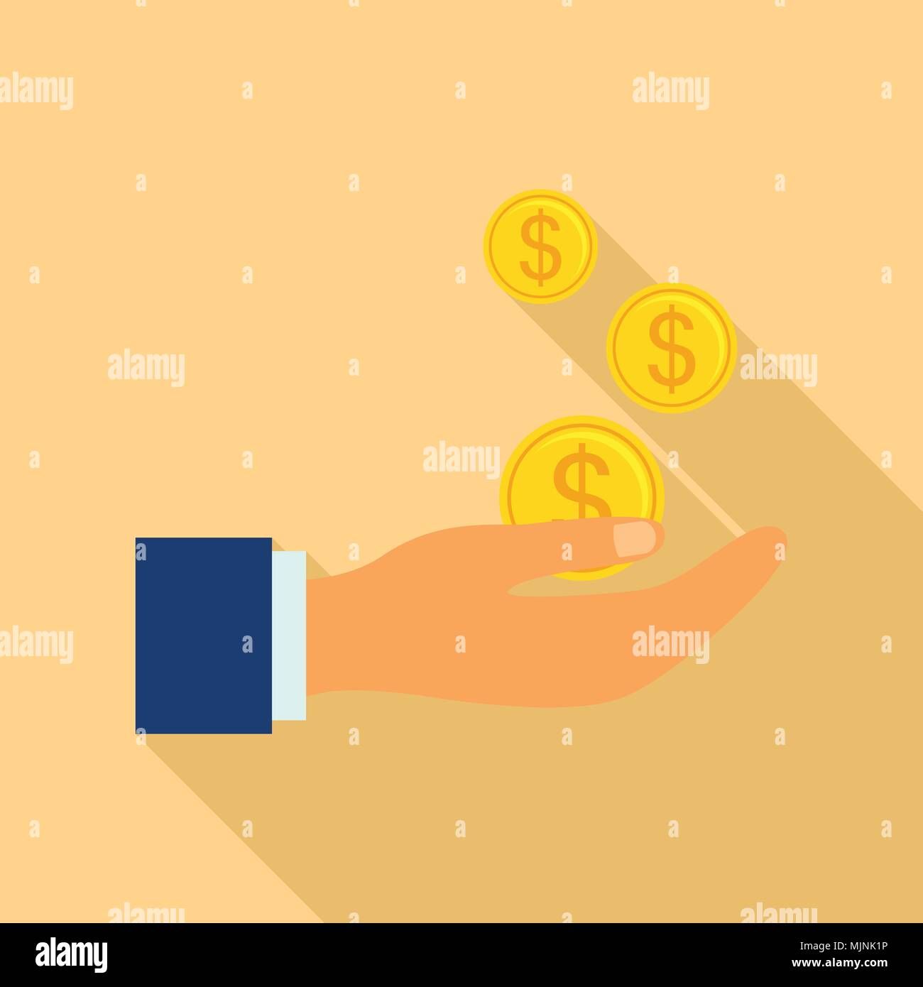 Falling coin icon, flat style Stock Vector
