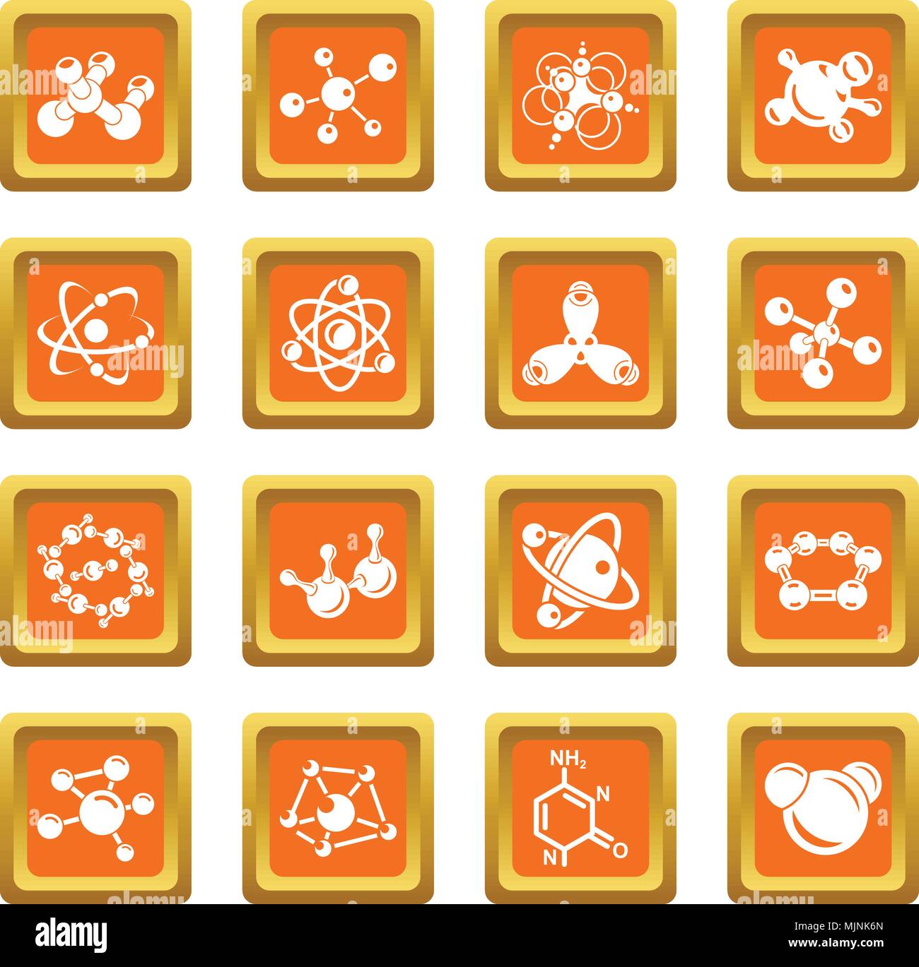 Molecule icons set orange square vector Stock Vector