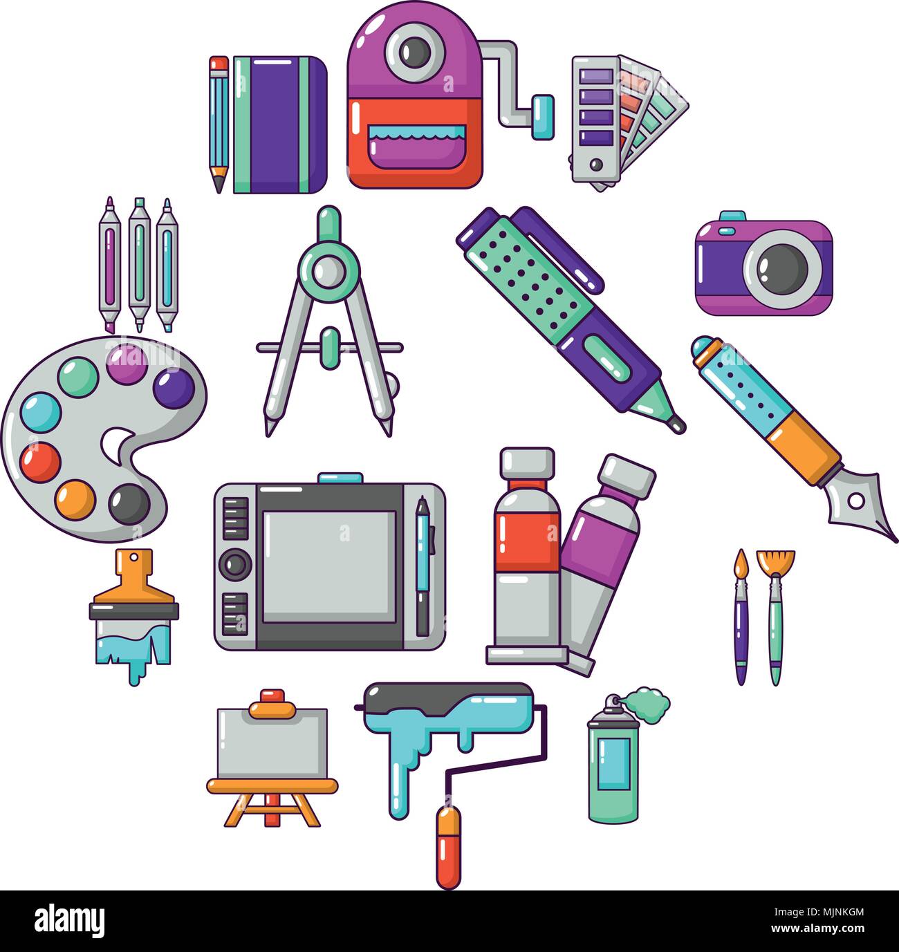 Computer drawing tools icons set. Cartoon set of 9 computer