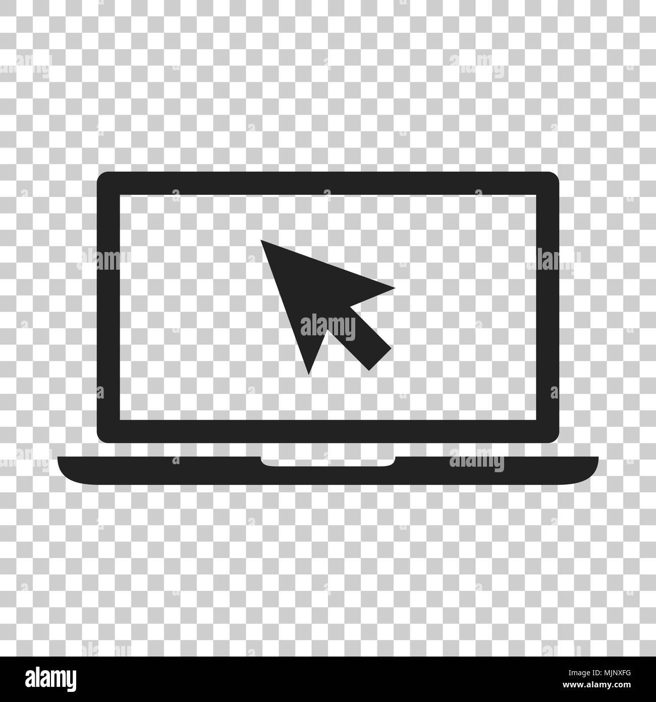 Laptop notebook with mouse cursor vector icon in flat style. Laptop