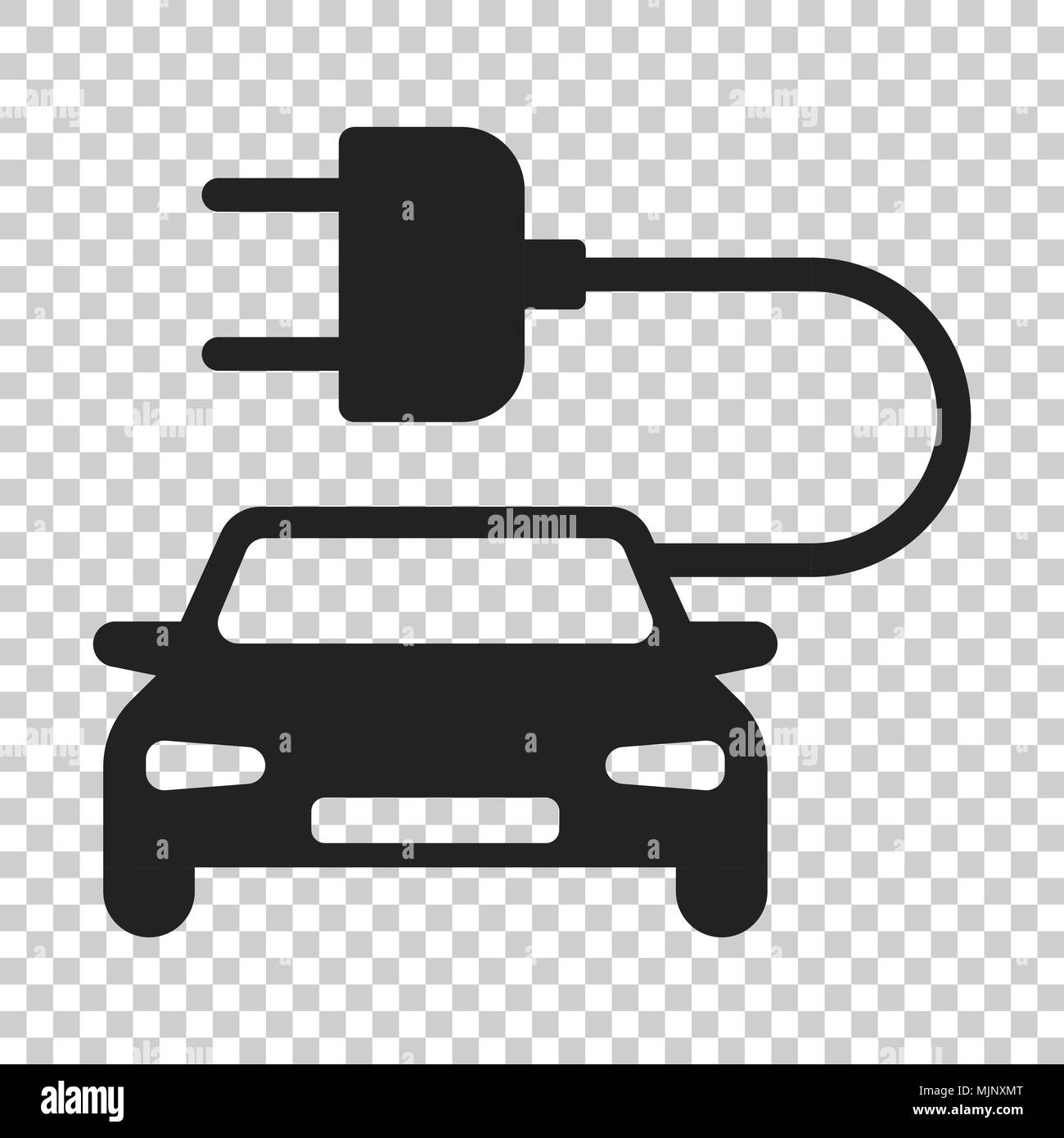 Electro car vector icon in flat style. Electric automobile illustration on isolated transparent background. Ecology car sedan concept. Stock Vector