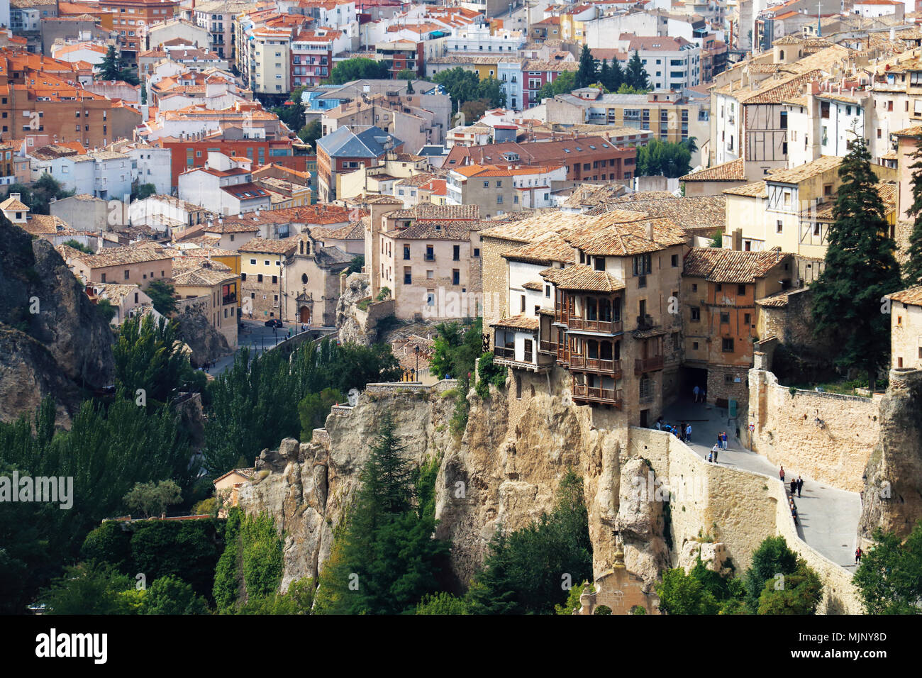 Panoramic view of the city of Cuenca, Spain, with its famous Casas Colgadas (Hanging Houses